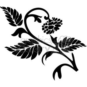 A stylized black floral clipart design featuring a vine with leaves and a flower, ideal for vinyl cutting and organic design projects.