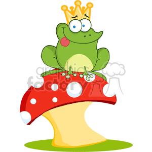 Cartoon Frog Prince on Mushroom - Whimsical Amphibian