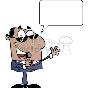 Cartoon-African-American-Businessman-Talking-Into-A-Microphone-With-Speech-Bubble