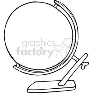 Black and white outline of a globe on a stand 