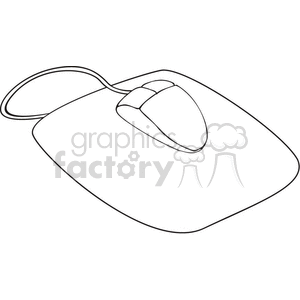 Black and white outline of a mouse and mouse pad