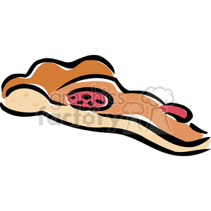 A clipart image of a slice of pizza featuring toppings such as pepperoni.
