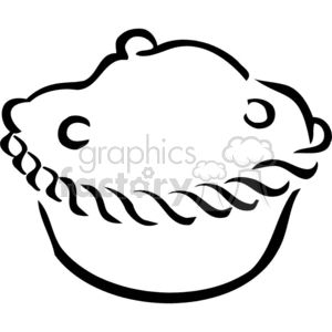 Black and white clipart image of a pie with a decorative crust.
