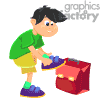 cartoon boy putting his shoes on