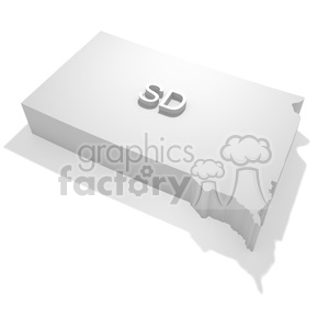 3D rendering of South Dakota state map in the United States with 'SD' label.