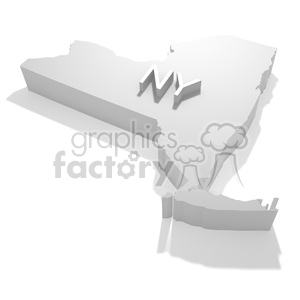 3D map of the state of New York in the United States with the abbreviation 'NY'.