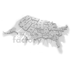 3D map of the United States with state abbreviations.