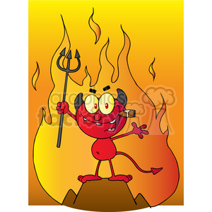   The image depicts a comic-style character that represents a caricature of a devil. The character is red with horns, a pointed tail, and is holding a trident. It