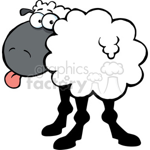   The clipart image shows a cartoon black sheep sticking out its tongue in a playful or teasing manner. It has a funky appearance, with exaggerated features and a wavy outline.
 