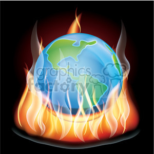 A clipart image of the Earth engulfed in flames, symbolizing climate change and global warming.