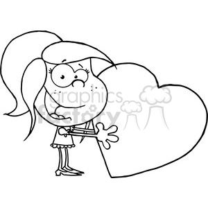 A comical cartoon girl holding a large heart shape, suggesting themes of love and Valentine's Day humor.