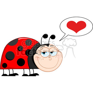 A cheerful, cartoon ladybug expressing love, shown with a heart symbol in a speech bubble.
