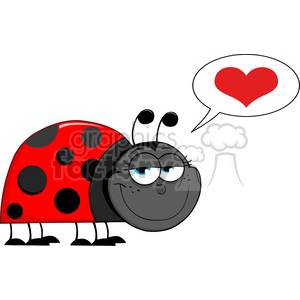 Cartoon clipart image of a ladybug with a speech bubble displaying a red heart.