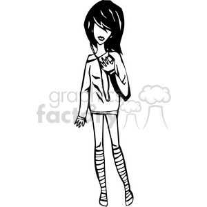 cartoon teen girl black and white