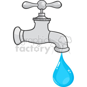 A cartoon of a faucet with a drop of water