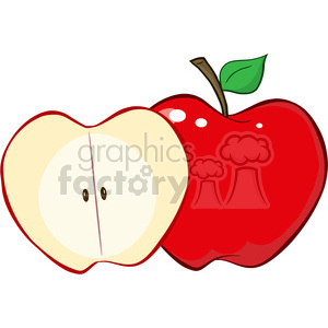 12932 RF Clipart Illustration Whole And Cut Red Apple