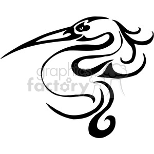 The image is a black and white vector illustration of a stylized crane bird in a tattoo design style. It is simplified and abstract, with flowing lines and curves that resemble tribal or calligraphic strokes.