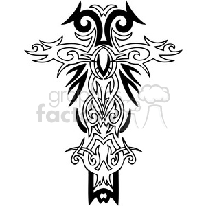 An intricate tribal-style cross design, suitable for religious tattoos or vinyl art.