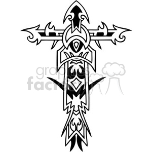 A decorative, tribal-style cross design suitable for religious tattoos and vinyl art.