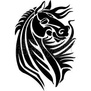 Stylized black and white clipart image of a horse head.