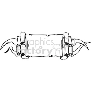 A black and white clipart image featuring a scroll or parchment design, held up by two sets of skeletal hands.