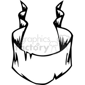 Black and white clipart of a torn and jagged ribbon banner.