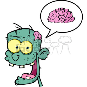 Funny Cartoon Zombie Thinking About Brains