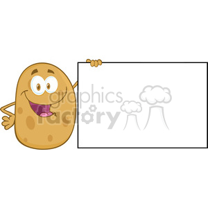A cheerful cartoon potato character holding a blank white sign. The potato has a happy expression and big eyes, perfect for adding custom messages or advertisements.