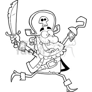 Running Pirate Holding Up A Sword And Hook
