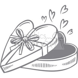 Clipart image of a heart-shaped gift box with a bow, surrounded by small floating hearts.