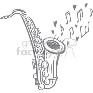 A clipart image of a saxophone with musical notes and hearts, symbolizing love and music.