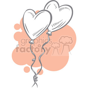 A clipart image of two heart-shaped balloons with strings, set against a peach-colored abstract background.