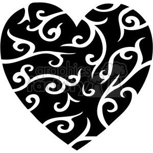 A black stylized heart with intricate swirling patterns.