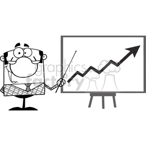 Clipart of Happy Business Manager With Pointer Presenting A Progressive Arrow