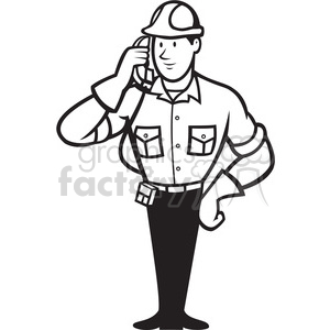 Black and white telephone repairman calling phone