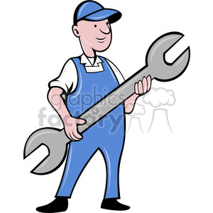  mechanic holding a large wrench clipart Royalty free GIF 
