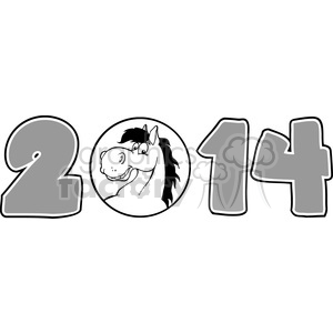 Clipart of the year 2014 with a humorous horse cartoon in the zero digit.