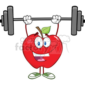 5774 Royalty Free Clip Art Smiling Apple Cartoon Character Lifting Weights
