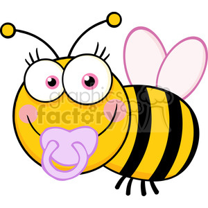 Clipart image of a cute baby bee with big eyes, rosy cheeks, and a pacifier.