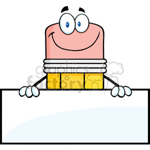 5877 Royalty Free Clip Art Smiling Pencil Cartoon Character Over Blank Sign