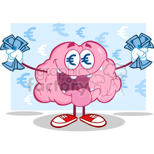 5834 Royalty Free Clip Art Euro Money Loving Brain Cartoon Character