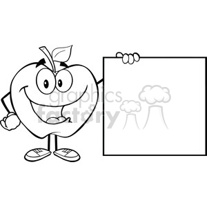   5954 Royalty Free Clip Art Happy Apple Cartoon Character Showing A Blank Sign 