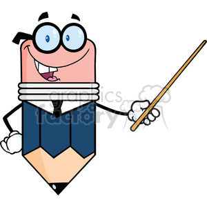 5889 Royalty Free Clip Art Business Pencil Cartoon Character Holding A Pointer