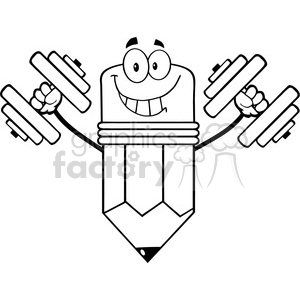 5901 Royalty Free Clip Art Smiling Pencil Cartoon Character Training With Dumbbells