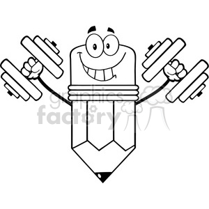   5901 Royalty Free Clip Art Smiling Pencil Cartoon Character Training With Dumbbells 