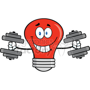 A cheerful, cartoon lightbulb character lifting dumbbells, embodying a fitness and idea concept.