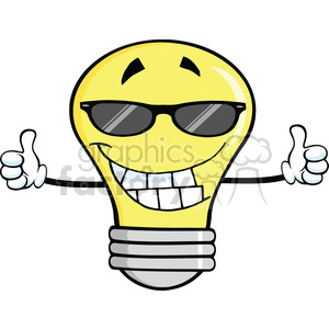 6159 Royalty Free Clip Art Smiling Light Bulb With Sunglasses Giving A Double Thumbs Up