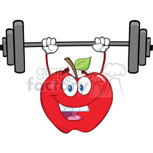 6526 Royalty Free Clip Art Smiling Apple Cartoon Character Lifting Weights
