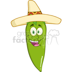 6795 Royalty Free Clip Art Smiling Green Chili Pepper Cartoon Mascot Character With Mexican Hat