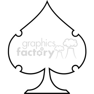   This image features a simple black outline of the spade symbol commonly found in playing cards. It has a stylized design with round embellishments at the end of each point, which may suggest a decorative or tattoo-like aesthetic. 